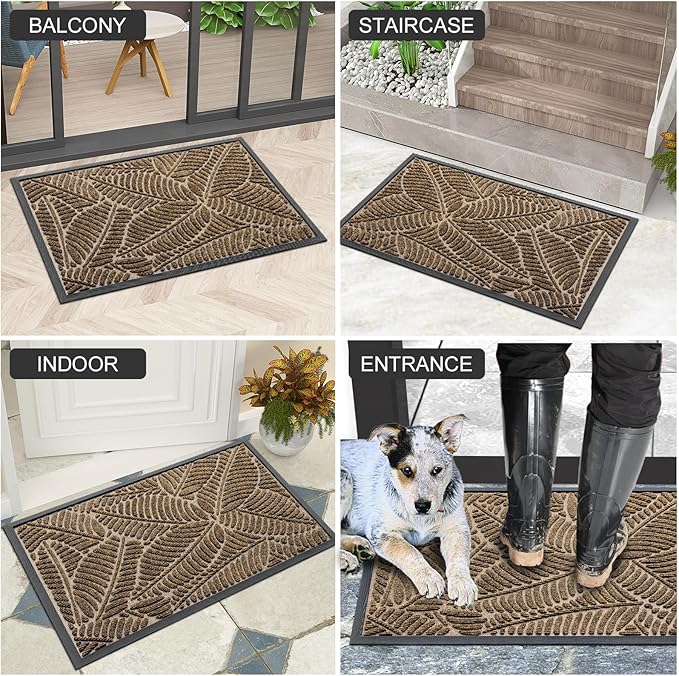 Colorxy Waterproof Doormat, Sturdy Natural Rubber Front Indoor Mat, Non Slip Low Profile Indoor Outdoor Door Mats, Stain and Fade Resistant Floor Mat, Easy Clean Patio Entrance Mat, 71''x47'', Brown