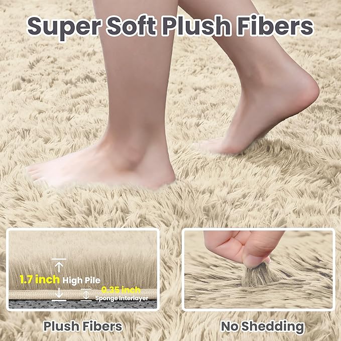 4x6 Area Rugs for Living Room Rug: Soft Fluffy Shag Beige Rugs for Bedroom, Non-Slip Large Fuzzy Plush Rug Indoor Floor Carpet for Nursery Kids Boys Girls Room, Dorms, Playroom, Modern Home Decor