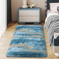 Soft Runner Rugs for Bedroom Hallways, 2x3 Abstract Blue Fluffy Shag Throw Area Rug Non Slip for Bedside Dorm, Long Shaggy Furry Carpet for Nursery Living Room
