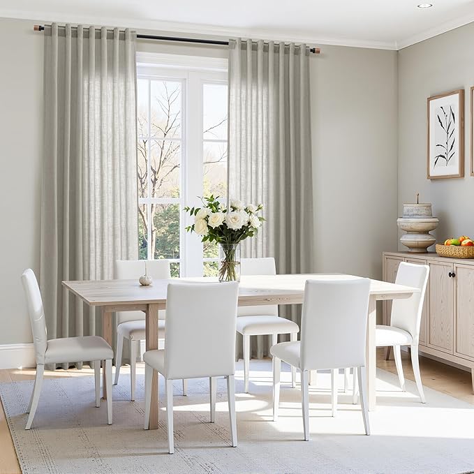 Silver Grey Linen Curtains 120 Inch Extra Long for Living Room Back Tab Light Filtering Semi Sheer Drapes Modern Farmhouse Boho Textured Curtain for Floor to Ceiling High Window 52x120,2 Panels