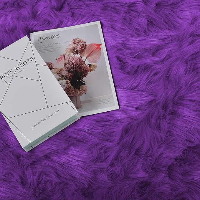 Goolela Purple Fluffy Fuzzy Rug 3x5 Faux Fur Furry Shag Rug for Bedroom Soft Plush Home Dorm Décor Rectangle