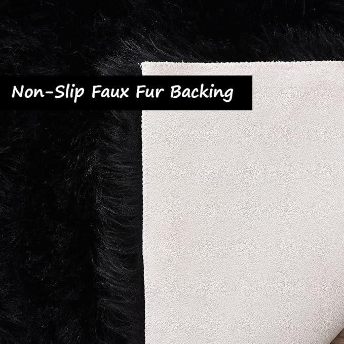 Goolela Black Area Rug 6x9 Fluffy Fuzzy Furry Shag Faux Sheepskin Fur Rug for Living Room Bedroom Plush Soft Rectangle