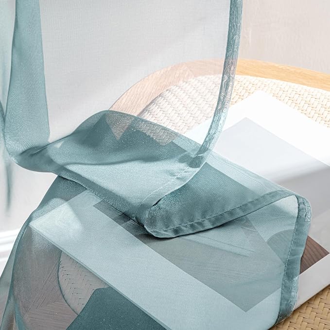 MIULEE Dusty Blue Sheer Curtains 108 Inches Long, 4 Panels Set, Light Filtering Rod Pocket Voile Drapes for Living Room and Bedroom, Airy Soft Fabric Window Treatments, 42 x 108 Inches