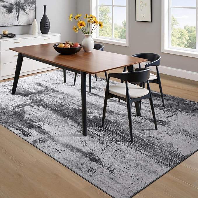 Toneed Abstract Area Rug Modern Washable Rug Soft Non Slip Rug Low Pile for Bedroom Living Room Dining Room Slate Grey 4x6 Feet