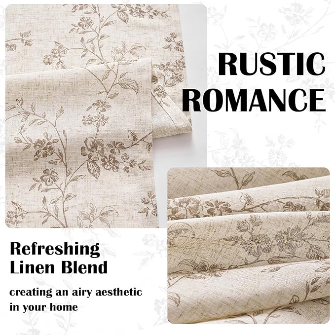Lazzzy Taupe Floral Linen Curtains 84 Inch Farmhouse Back Tab Drapes for Living Room Bedroom Light Filtering Vintage Grandmillennial Rod Pocket Curtains, 2 Panels, W38 x L84, Taupe on Beige