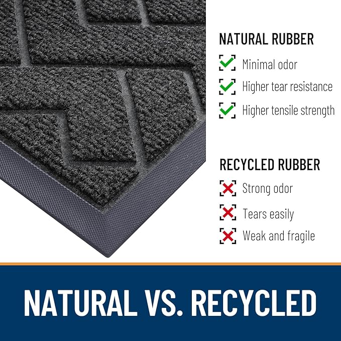 OLANLY Front Door Mat Indoor Outdoor Entrance, Waterproof All-Season, All-Weather Doormat, Sturdy Natural Rubber, Low Profile, Easy Clean Patio Porch Entryway Mat, Herringbone Brick (Black, 47x23)