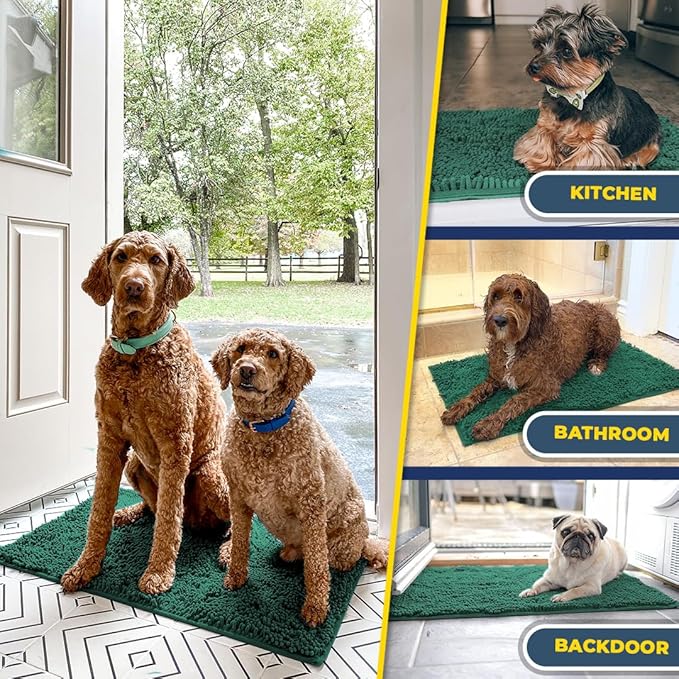 Muddy Mat® | Super Absorbent Door Mat Indoor, Microfiber Quick Dry Chenille Entryway Rug, Non-Slip Front Door Mat, Indoor Mats for Entryway, Machine Washable Pet Rug, Dark Green Large 35"X24"