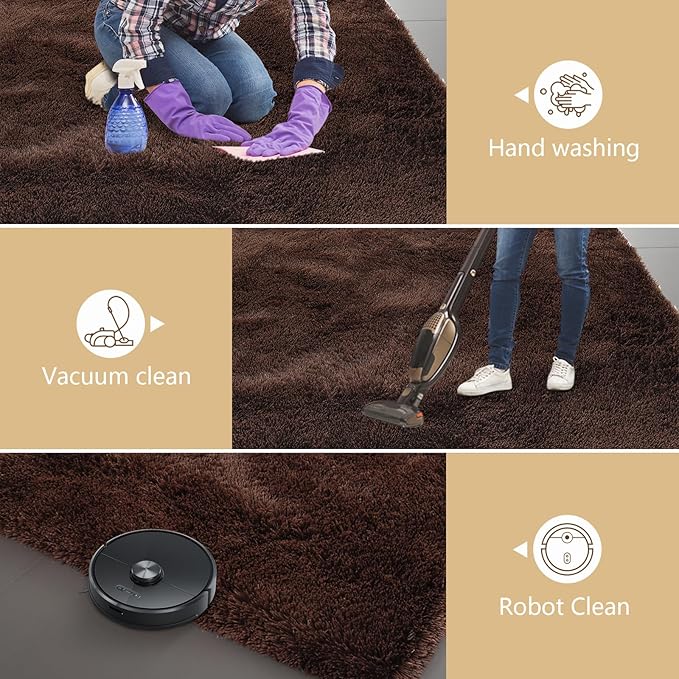 Shag Area Rugs for Bedroom Living Room,5X8 Ultra Soft Fluffy Area Rugs for Dorm, Indoor Carpet Nursery Rugs for Kids Room Home Decor,Brown
