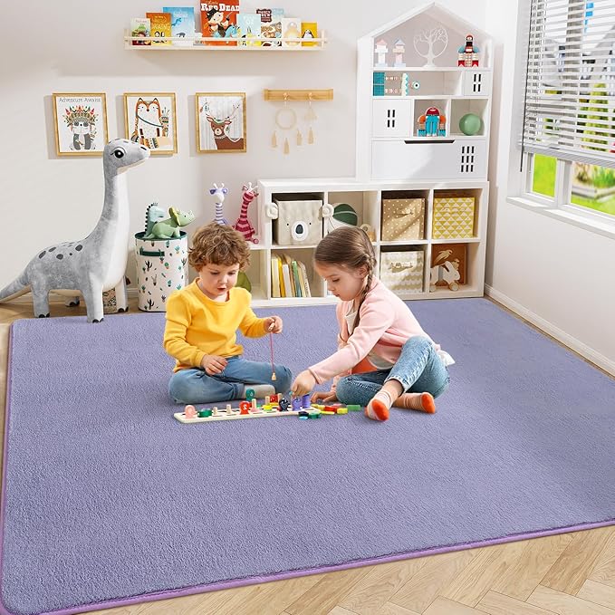 Amearea Large Modern Area Rugs for Bedroom Living Room, 5x8 Feet Purple Thickened Memory Foam Rug, Fluffy Indoor Washable Rugs Non Slip Minimalist Carpet for Boys Girls Dorm Nursery Room Decor
