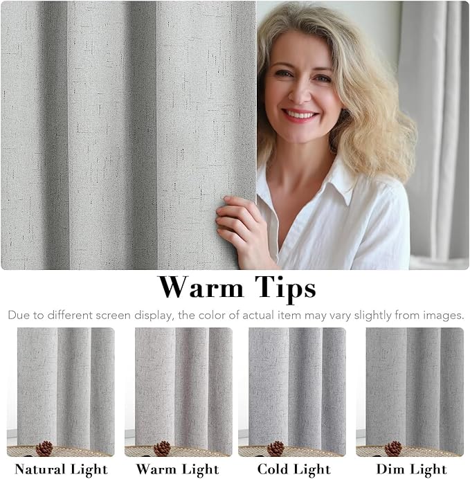 H.VERSAILTEX Linen Curtains 100% Blackout Curtains for Bedroom 102 inch Long Full Light Blocking Nature Linen Blended Window Curtains for Living Room Nickel Grommet (2 Panels, Glacier Gray)
