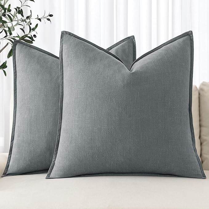 MIULEE Decorative Linen Euro Sham Pillow Covers 26x26 Gray Boho Farmhouse Neutral Couch Throw Pillows for Bed Pack of 2 Accent Modern Pillowcase Sofa Livingroom Home Decor