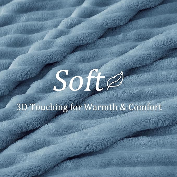 BEDELITE King Size Blanket for Bed, 300GSM Soft & Warm Fleece Blanket, Decorative and Giftable Striped Light Blue Blankets for Women, Men, 108"x90"