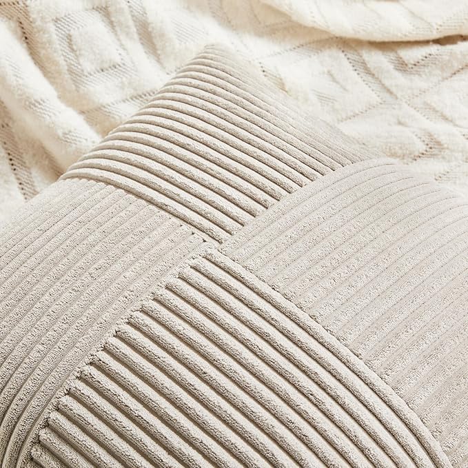 Fancy Homi 2 Packs Neutral Taupe Lumbar Decorative Throw Pillow Covers 16x28 Inch for Living Room Couch Bed Sofa, Farmhouse Home Decor, Soft Striped Corduroy Rectangle Accent Cushion Case 40x70 cm