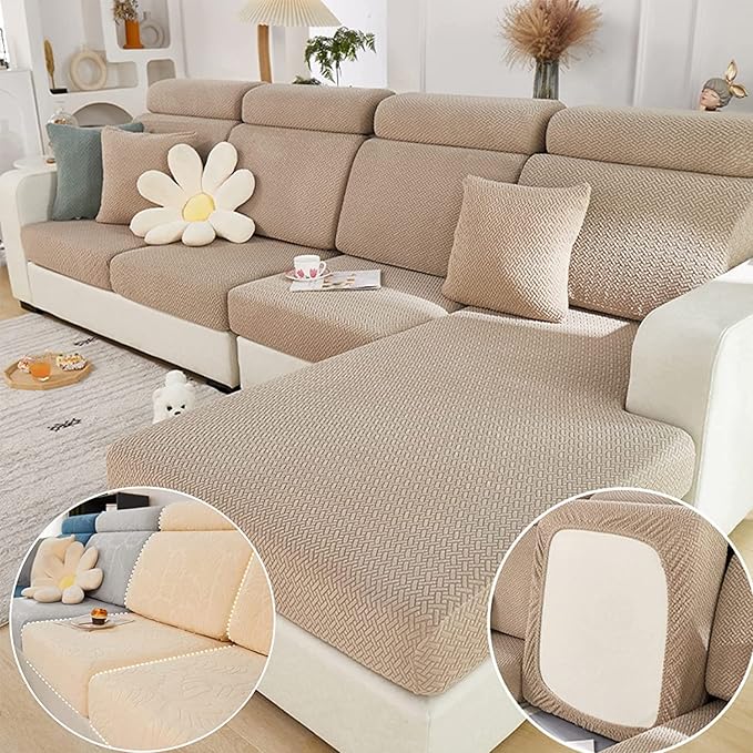 Couch Cushion Covers for Sofa Couch Covers Wear-Resistant Universal Sofa Cover Washable Stretch for Sectional Slipcovers (Texture-Light Coffee,Large Triple Seat Cover)