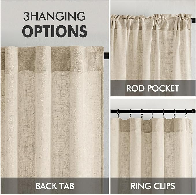 MIULEE Linen Curtains 108 Inch Length 2 Panels for Bedroom Living Room, Soft Thick Linen Textured Back Tab Window Drapes Semi Sheer Light Filtering Rod Pocket Modern Farmhouse Decor