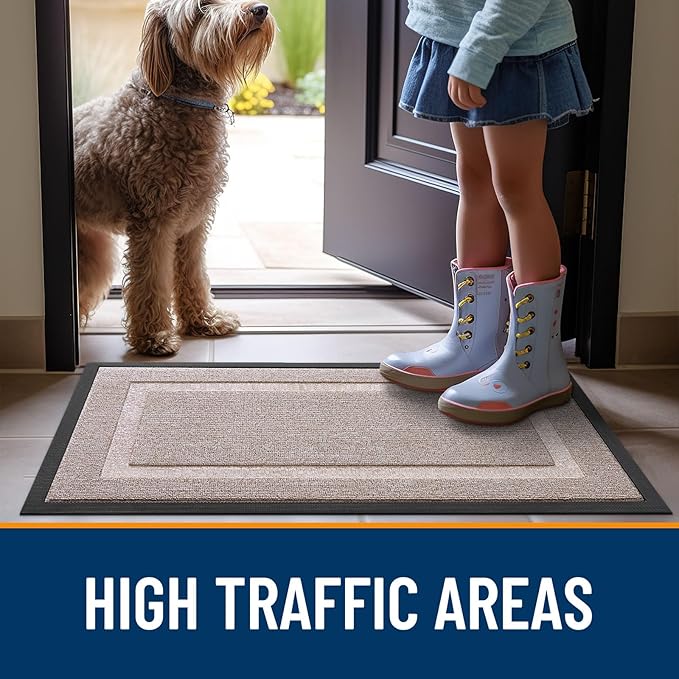 OLANLY Front Door Mat Indoor Outdoor Entrance, Waterproof All-Season, All-Weather Doormat, Sturdy Natural Rubber, Low Profile, Easy Clean Patio Porch Entryway Mat, 29.5x17, Camel