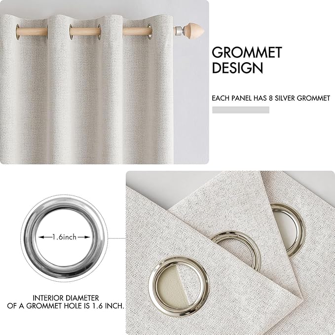 MIULEE 100% Blackout Linen Textured Curtains for Bedroom Solid Thermal Insulated Cream White Grommet Room Darkening Curtains & Drapes Luxury Decor for Living Room Nursery 52 x 84 Inch (2 Panels)