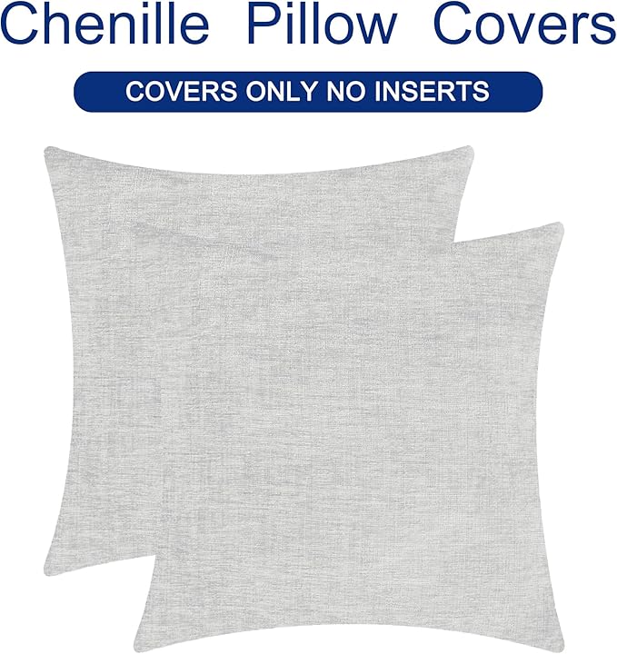 CaliTime Throw Pillow Covers Decorative 20 X 20 Inches Pack of 2 Cozy Chenille Cushion Cases for Couch Sofa Bed Living Room Home Moonbeam Gray
