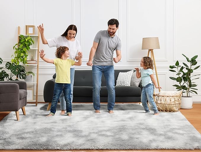 ONASAR 6x9 Area Rugs for Living Room, Large Tie-Dyed Light Grey Fluffy Shag Rug for Bedroom, Ultra Soft Plush Floor Big Indoor Carpet for Baby Kids Girls Boys Teen Dorm Nursery Home Decor