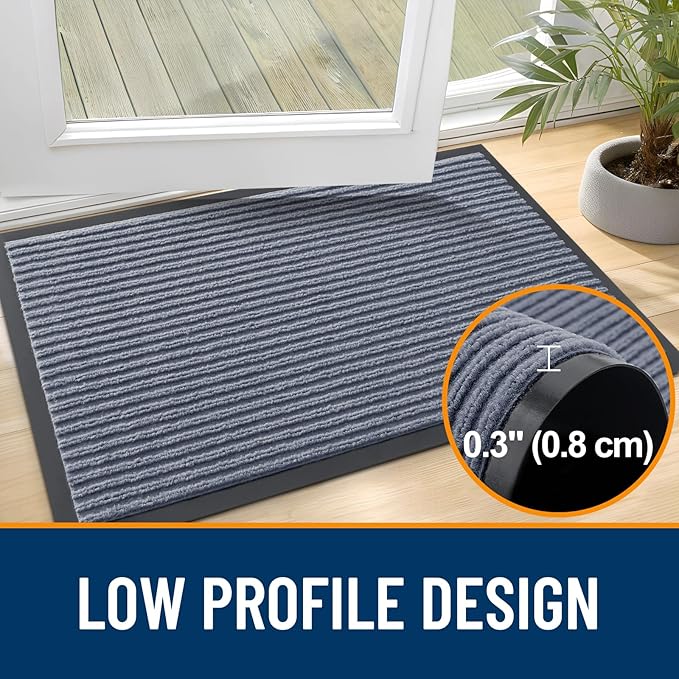 OLANLY Front Door Mat Indoor Outdoor Entrance, Waterproof Heavy Duty Doormat, Fade Resistant, Low Profile, Easy Clean Patio Porch Welcome Floor Mats for Entry, 59x30, Ash Grey