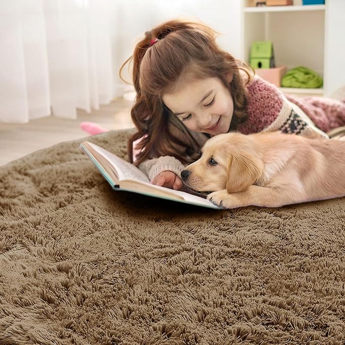 OLANLY Taupe Round Rugs for Bedroom - Machine Washable, 3 ft Circle Area Rugs for Living Room, Soft and Fluffy Shaggy Carpet for Teen Girl and Boys, Nursery Rooms, Dorms, Home Decor Aesthetic