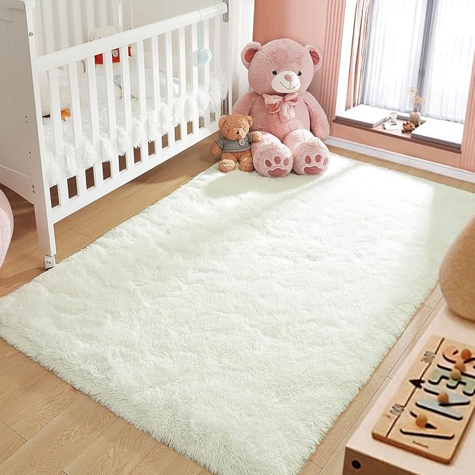 LOCHAS Ultra Soft Indoor Modern Area Rugs Fluffy Living Room Carpets for Children Bedroom Home Decor Nursery Rug 2x3 Feet, Cream