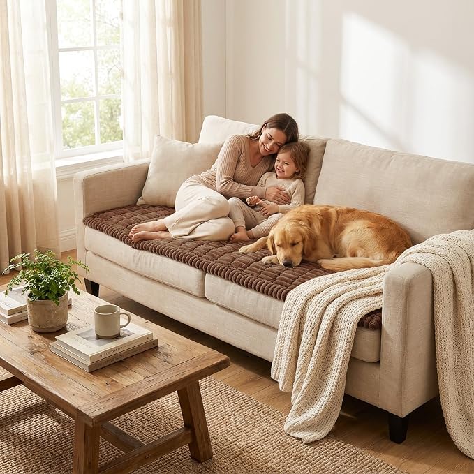 Smiry Couch Cover for Dogs Washable, Non Slip Fuzzy Pet Couch Covers for 3 Cushion Sofa Pet Friendly, Thick Soft Sofa Slipcovers Cushion Protector (Brown, 27.6" x 88")