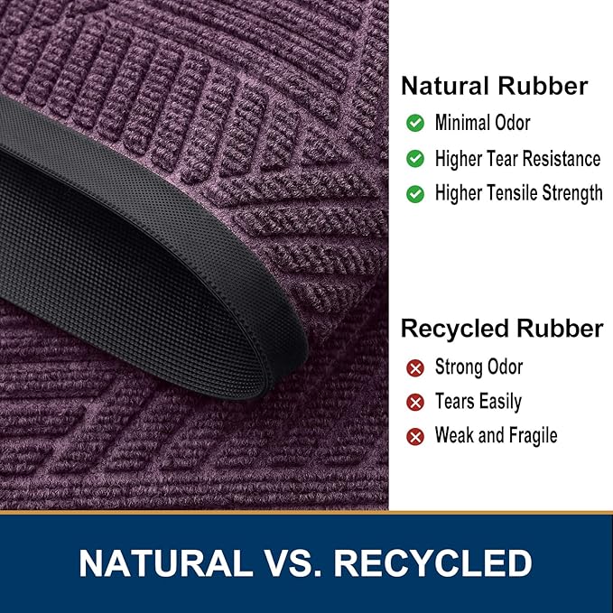 Smiry Front Door Mat Outside Entrance, Heavy Duty Sturdy Natural Rubber Doormat, Trap Dirt and Moisture, Easy Clean Low Profile Welcome Floor Mats for Indoor Outdoor Entry, 35X23 Inch, Purple