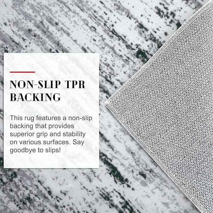 Lansny Modern Abstract 8x10 Large Machine Washable Living Room Rug Non-Slip Soft Bedroom Area Rug Black Gray White Ultra Thin Print Faux Wool Carpet Throw Rugs for Nursery Playroom Dining Room Indoor