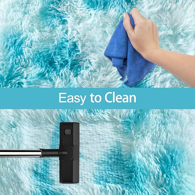Tie-Dyed Sky Blue 2x6 Machine Washable Runner Rugs for Hallway Soft Fluffy Shaggy Bedside Rugs for Bedroom Living Room Indoor Floor Carpet for Kids Girls and Boys Nursery Rooms Home Decor Aesthetic