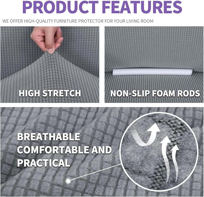 ZNSAYOTX Super Stretch Couch Cover (72"-92") Universal Sofa Covers with Elastic Bottom, Dog Cat Pets Friendly Washable Furniture Protector Fitted Sofa Slipcovers Stay in Place (Light Grey, Sofa)