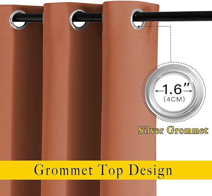 NICETOWN Burnt Orange Curtains 84 inches Long, Grommet Room Darkening Thermal Insulated Sound Dampening Window Treatments for Bedroom/Home Office, 2 Panels, W46 x L84