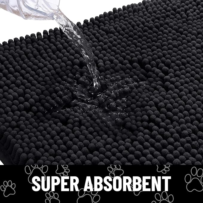Smiry Dog Door Mat for Muddy Paws, Absorbent Dirt Trapper Non Slip Quick Dry Washable Chenille Mat for Mud Dogs, Entry Rug for Indoor and Outdoor (47x17 Inches, Black and White)