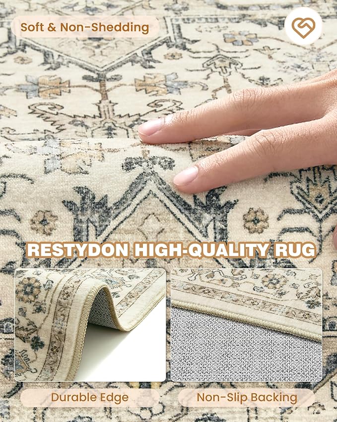 Hallway Runner Rug 2x12, Extra Long Washable Runner Rugs with Rubber Backing, Non Slip Runner, Vintage Rug Runners for Kitchen Laundry Room Entryway (Brown/Beige,2'x12')