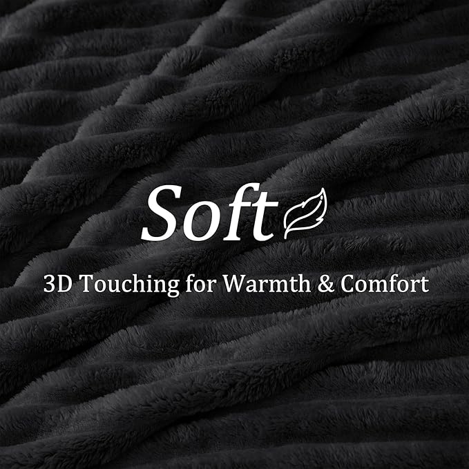 BEDELITE King Size Blanket for Bed, 300GSM Soft & Warm Fleece Blanket, Decorative and Giftable Striped Black Blankets for Women, Men, 108"x90"