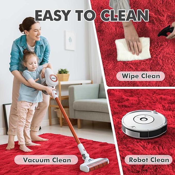 6x9 Ft Red Shag Rugs for Living Room Decor, Ultra Soft Fluffy Furry Area Rugs for Bedroom Indoor Floor, Aesthetic Carpet for Kids Nursery Dorm Home