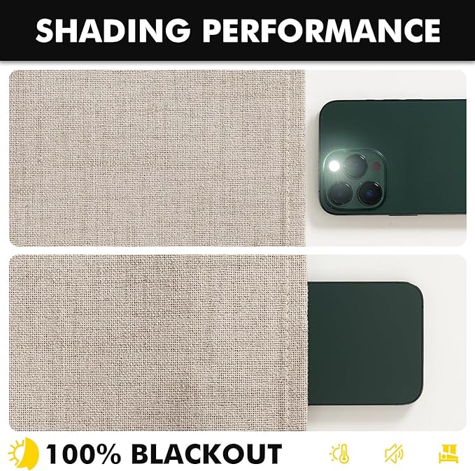 MIULEE 100% Blackout Linen Curtains for Bedroom, Khaki Solid Luxury Decor Thermal Insulation Room Darkening Drapes for Living Room Nursery Back Tab Rod Pocket 42 x 72 Inches, 2 Panels