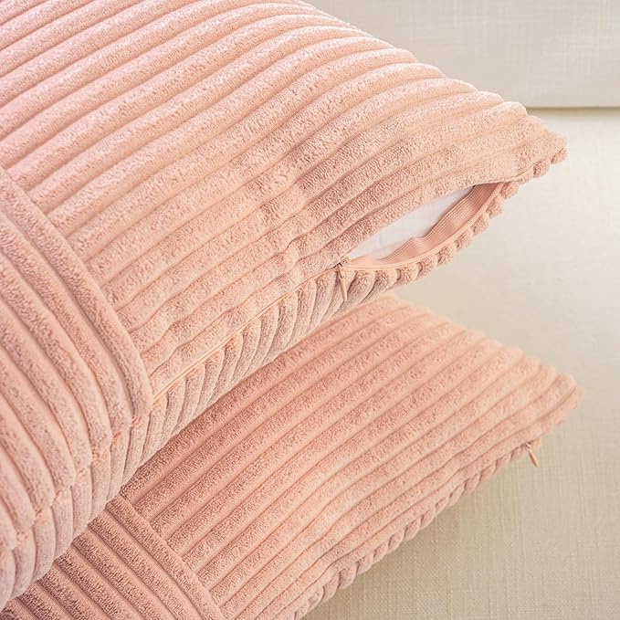 Fancy Homi 2 Packs Peach Decorative Throw Pillow Covers 22x22 Inch for Living Room Couch Bed Sofa, Rustic Farmhouse Boho Home Decor, Soft Corss Corduroy Patchwork Accent Square Cushion Case 55x55 cm