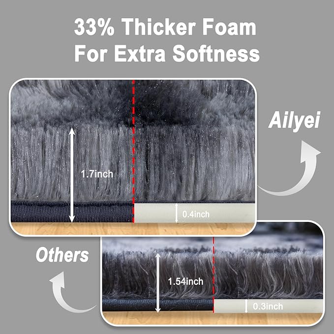 Ultra Soft Runner Rugs for Bedroom Hallways with Upgraded Non-Slip Rubber Backing & Thick Memory Sponge, 2x6 Feet Fluffy Shag Throw Area Rug for Bedside Dorm Tie-dye Dark Grey