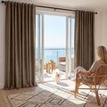 RYB HOME Coffee Linen 100% Blackout Curtains for Bedroom 52 Width 120 inch Long, Thich Luxury Extra Long Drapes for Modern/Vintage/Farmhouse Home Decor, Thermal Insulated Window Treatment, 2 Panels