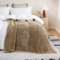 Tan Fleece Throw Blanket 108”×90” for Couch Sofa Bed,Super Soft Cozy Plush Microfiber Flannel Blanket with Stripes Design Lightweight for Adults,Woman,Girls