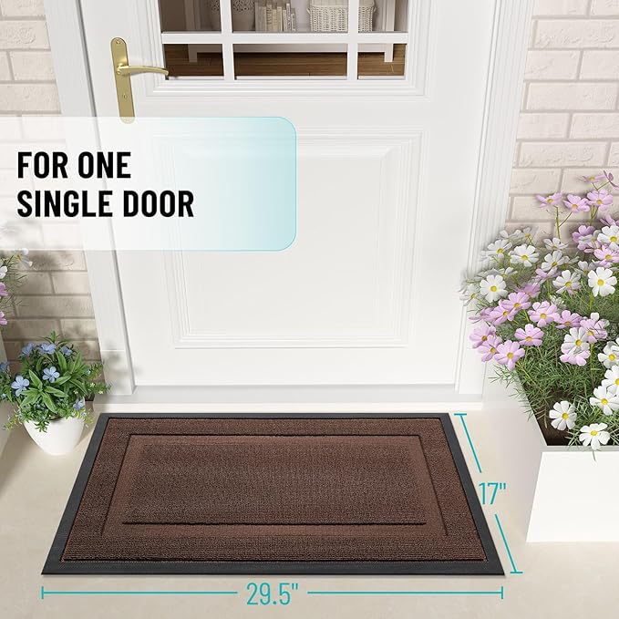 OLANLY Front Door Mat Indoor Outdoor Entrance, Waterproof All-Season, All-Weather Doormat, Sturdy Natural Rubber, Low Profile, Easy Clean Patio Porch Entryway Mat, 59x23, Chocolate Brown
