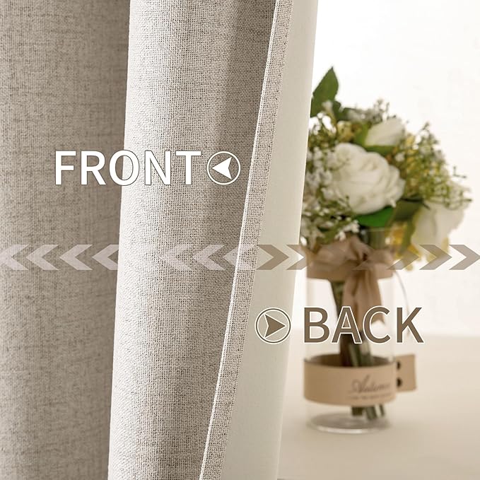 MIULEE 100% Blackout Linen Textured Curtains for Bedroom Solid Thermal Insulated Natural Grommet Room Darkening Curtains & Drapes Luxury Decor for Living Room Nursery 52 x 84 Inch (2 Panels)