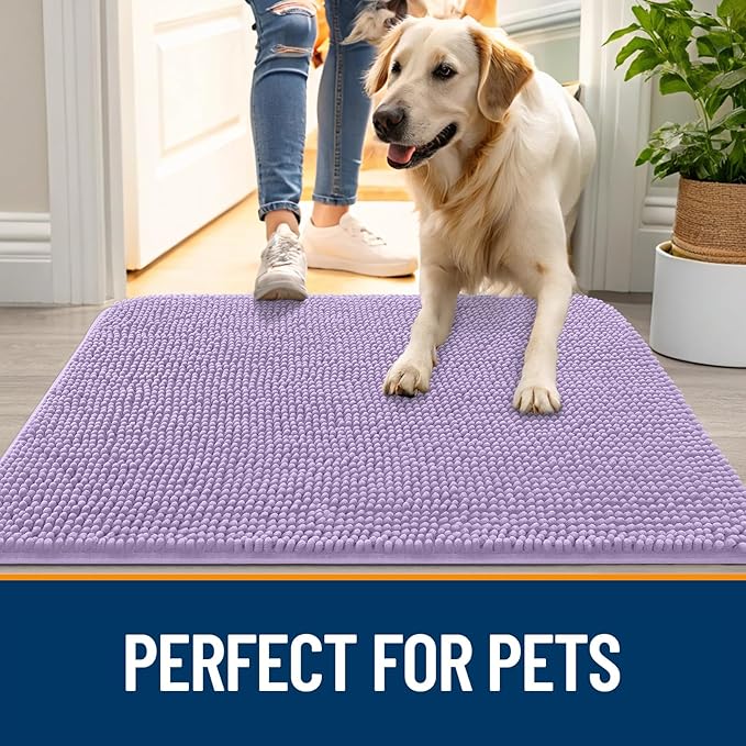 OLANLY Dog Door Mat for Muddy Paws 47x17, Absorbs Moisture and Dirt, Absorbent Non-Slip Washable Doormat, Quick Dry Chenille Mud Mat for Dogs, Entry Indoor Entryway Carpet for Inside Floor, Lavender