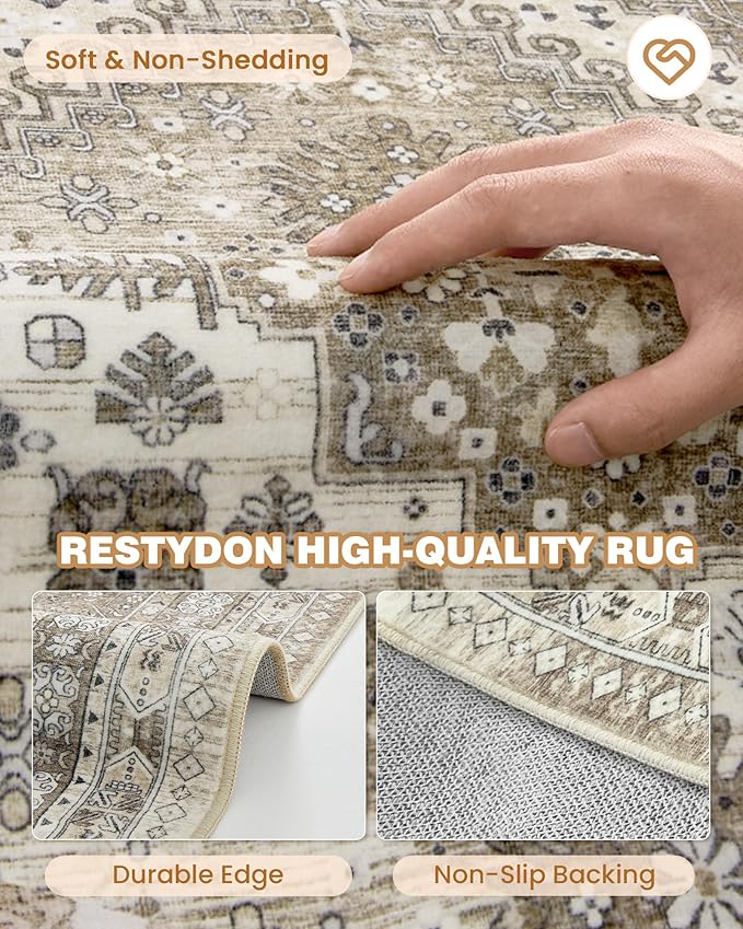 Washable Runner Rug 2.5x16, Non-Slip Long Kitchen Mats for Floor, Vintage Rug for Entryway, Soft Hallway Runner for Dining Room, Bedroom, Living Room(Brown,2.5'x16')
