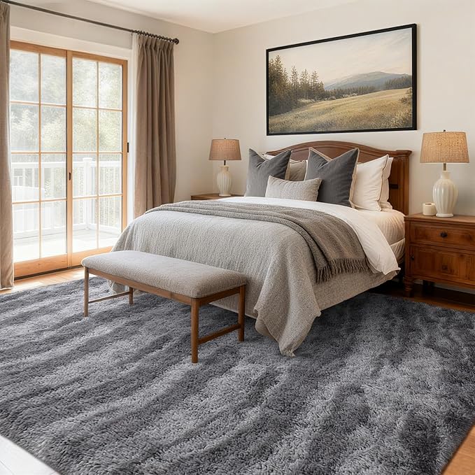 Area Rugs for Living Room, Tie-Dyed 4x6 Feet Soft Fluffy Shagg Plush Rug High Pile Large Indoor Modern Non-Slip Floor Carpet for Bedroom Nursery Kids Home Room Dorm Decor Aesthetic Grey