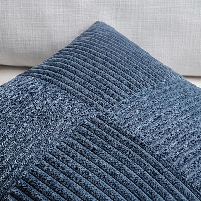 Fancy Homi 2 Packs Dusty Blue Decorative Throw Pillow Covers 20x20 Inch for Living Room Couch Bed Sofa, Rustic Farmhouse Boho Home Decor, Soft Corss Corduroy Patchwork Accent Cushion Case 50x50 cm