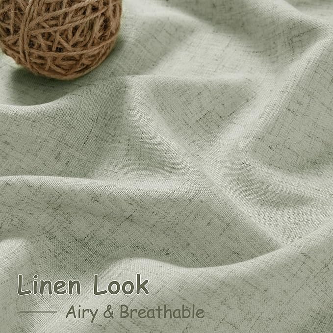 Nanspring Sage Green Curtains 132 Inches Long 2 Panels for Living Room Back Tab Rod Pocket Semi Sheer Linen Drapes Neutral Sage Room Decor Green Curtain Ceiling to Floor Length for Dining Room 52x132