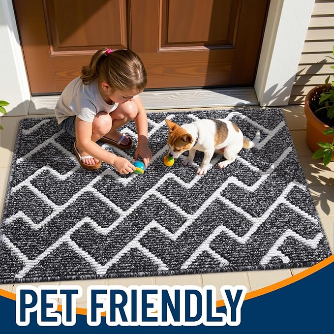 OLANLY Front Door Mat, Non-Slip Rubber Backing, Dirt Resistant and Absorbent, Washable, Easy to Clean Low-Profile Indoor Doormat for Back Door, Entryway, Inside Entrance, 36x24, Black