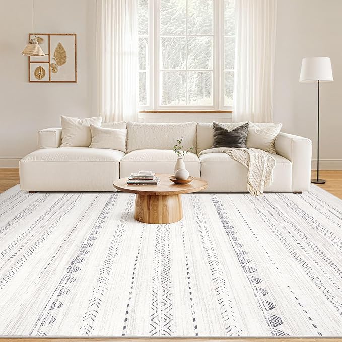 Nakagishi 10x13 Area Rugs Living Room: Washable Boho Large Neutral Soft Farmhouse Rug Stain Resistant Modern Moroccan Non-Slip Indoor Floor Carpet for Bedroom Nursery Kids Playroom Office- Gray